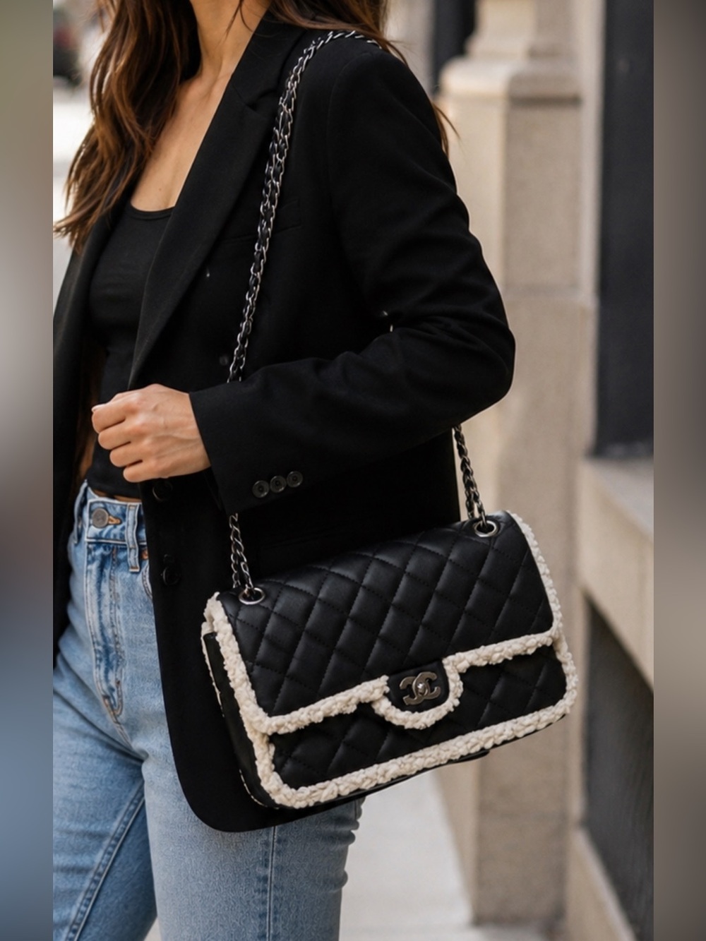 Gilda Paris Black Quilted Sheerling lined cross Body NWTS